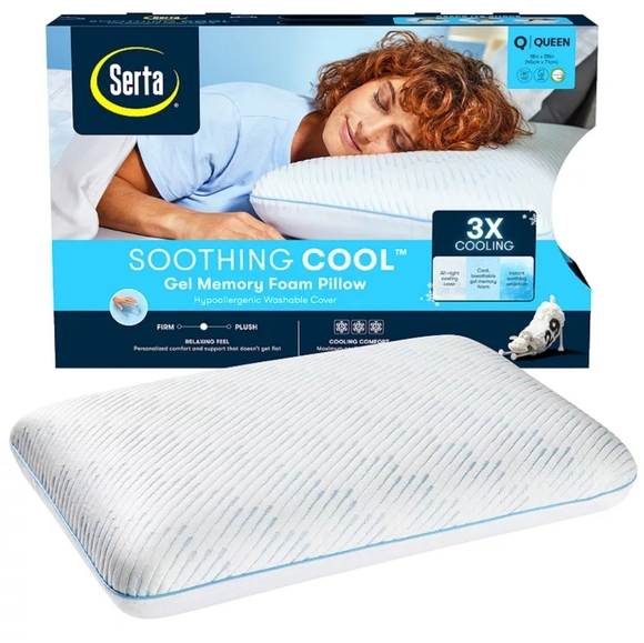 New In Box Serta Soothing Cool Gel Memory Foam Pillow Queen - Picture 1 of 11